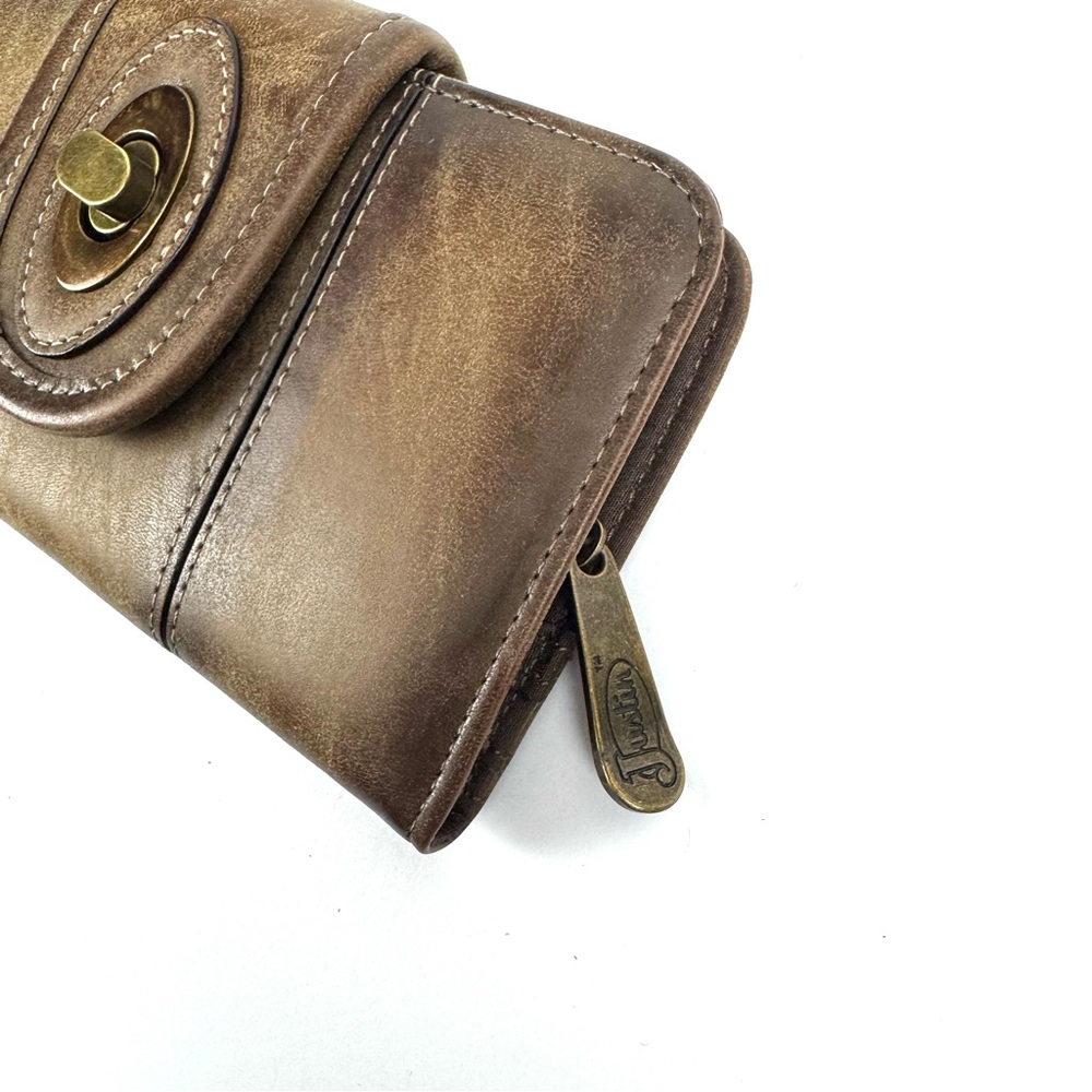Justin Women's Leather Wallet Burnished Brown Twist Lock Closure Ladies Western - Picture 2 of 7